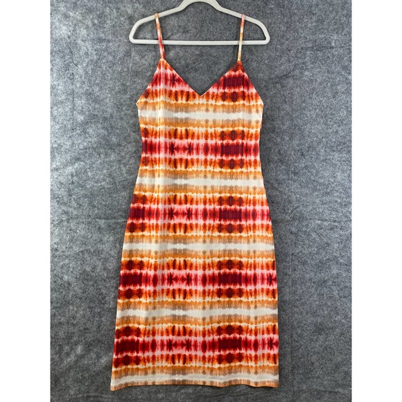 Zara Midi Dress Medium Red Orange Tie Dye Slip Sundress - Picture 2 of 13